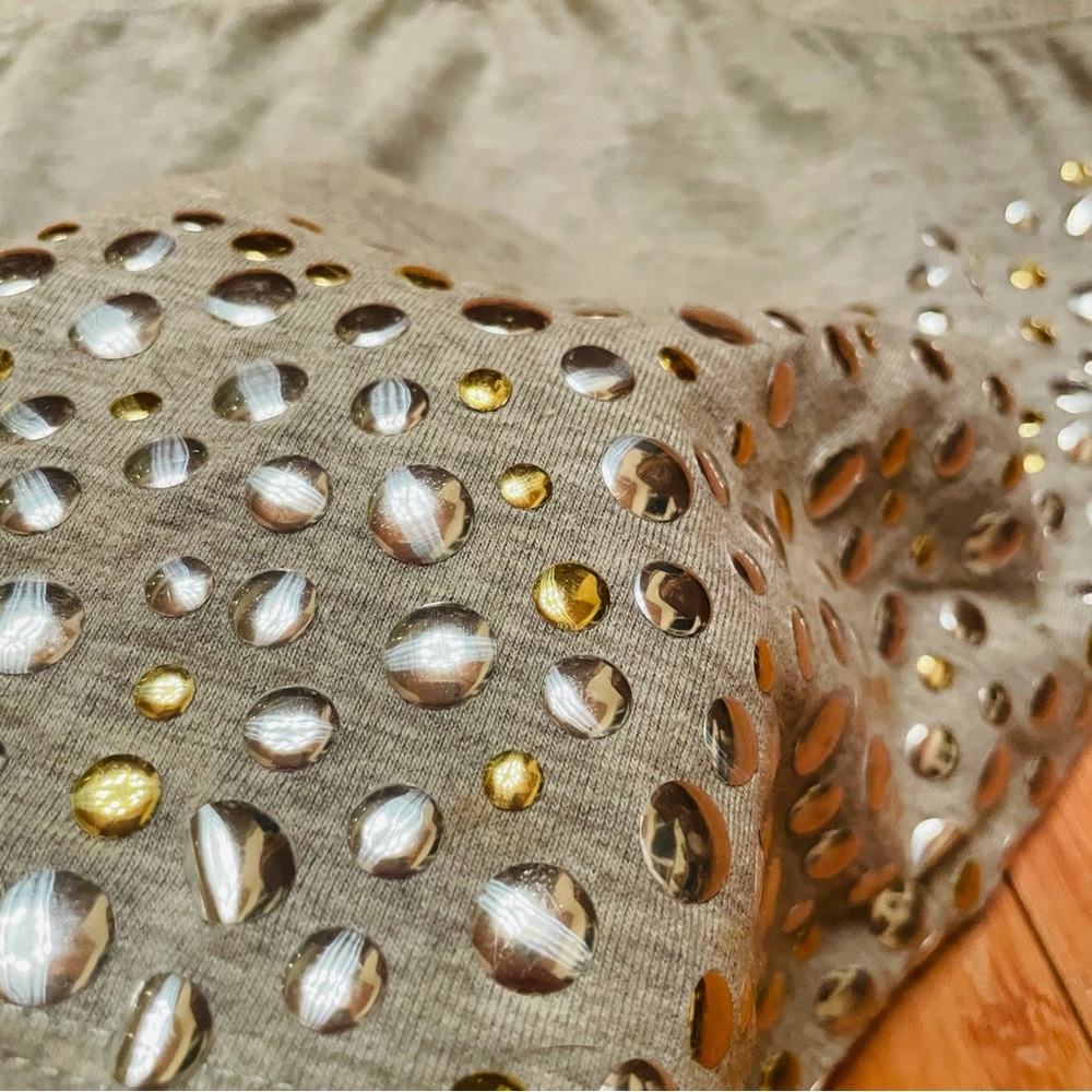 Sugar High Love Stoned Studded Micro Mini Skirt Gray Cotton Gold and Sil… - Picture 3 of 6